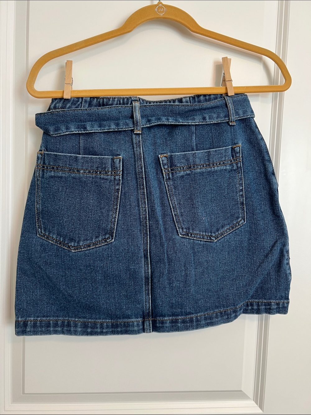 Forever 21 Denim Mini Skirt Size Medium Belted High Rise Utility Pockets - Picture 2 of 2